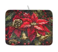 Tappetino scolapiatti per bancone della cucina, grande tappetino in microfibra per scolapiatti Poinsettia Golden Bells 60 x 45 cm scolapiatti assorbente per macchina da caffè