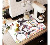 Tappetino scolapiatti per bancone della cucina, grande tappetino in microfibra per scolapiatti ragazza bicicletta fiore farfalla 60 x 45 lavello scolapiatti assorbente tappetino protettivo per
