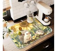 Tappetino scolapiatti per bancone della cucina, grande tappetino in microfibra per scolapiatti riccio famiglia giardinaggio sotto girasoli giganti 60 x 45 cm scolapiatti assorbente protezione per
