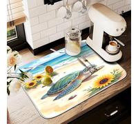 Tappetino scolapiatti per bancone della cucina, grande tappetino in microfibra per scolapiatti tartaruga girasole 60 x 45 cm scolapiatti assorbente protezione per macchina da caffè