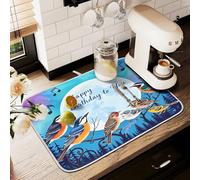 Tappetino scolapiatti per bancone della cucina, grande tappetino in microfibra per scolapiatti uccello luna 60 x 45 cm scolapiatti assorbente tappetino protettivo per macchina da caffè