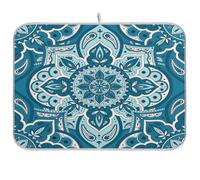 Tappetino scolapiatti per bancone della cucina, grande tappetino scolapiatti in microfibra 40 x 45 cm, motivo mandala fiori, scolapiatti assorbente, tappetino protettivo per macchina da caffè