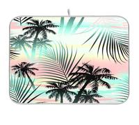 Tappetino scolapiatti per bancone della cucina, grande tappetino scolapiatti in microfibra, 60 x 45 cm, tropicale, estate, palma, foglia, arcobaleno, scolapiatti assorbente, protezione per macchina da