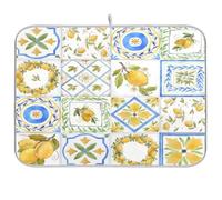 Tappetino scolapiatti per bancone della cucina, grande tappetino scolapiatti in microfibra, 60 x 45 cm, vintage, motivo floreale con limoni, assorbente e protettivo per macchina da caffè