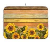 Tappetino scolapiatti per bancone della cucina, grande tappetino scolapiatti in microfibra 60 x 45 cm, motivo floreale giallo girasoli e foglie, tappetino assorbente per protezione della macchina del