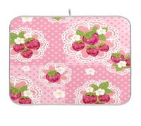 Tappetino scolapiatti per bancone della cucina, grande tappetino scolapiatti in microfibra 60 x 45 cm, motivo fiori di fragola, scolapiatti assorbente per macchina da caffè