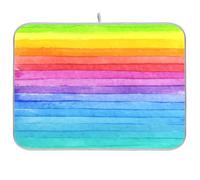 Tappetino scolapiatti per bancone della cucina, grande tappetino scolapiatti in microfibra 60 x 45 cm, motivo a strisce arcobaleno, struttura in legno, assorbente, protezione per macchina da caffè