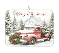 Tappetino scolapiatti per bancone della cucina, grande tappetino scolapiatti in microfibra acquerello retrò rosso auto Natale 40 x 45 lavello scolapiatti assorbente protezione per macchina da caffè