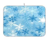 Tappetino scolapiatti per bancone della cucina, grande tappetino scolapiatti in microfibra blu bianco fiocchi di neve inverno 40 x 45 cm scolapiatti assorbente per macchina da caffè tappetino
