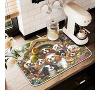 Tappetino scolapiatti per bancone della cucina, grande tappetino scolapiatti in microfibra con fiore farfalla Charles Cavalier cane 60 x 45 cm scolapiatti assorbente protezione per macchina da caffè