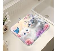 Tappetino scolapiatti per bancone della cucina, grande tappetino scolapiatti in microfibra con gatti farfalla rosa 40 x 45 cm scolapiatti assorbente protezione per macchina da caffè