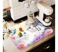Tappetino scolapiatti per bancone della cucina, grande tappetino scolapiatti in microfibra con gatti farfalla rosa 60 x 45 cm scolapiatti assorbente protezione per macchina da caffè