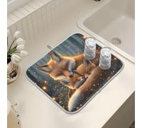 Tappetino scolapiatti per bancone della cucina, grande tappetino scolapiatti in microfibra Fox Stars 40 x 45 cm scolapiatti assorbente per macchina da caffè tappetino protettivo