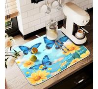 Tappetino scolapiatti per bancone della cucina, grande tappetino scolapiatti in microfibra giallo margherite farfalle 60 x 45 cm scolapiatti assorbente per macchina da caffè tappetino protettivo