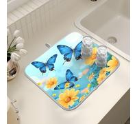 Tappetino scolapiatti per bancone della cucina, grande tappetino scolapiatti in microfibra giallo margherite farfalle 40 x 45 cm scolapiatti assorbente per macchina da caffè tappetino protettivo