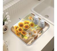 Tappetino scolapiatti per bancone della cucina, grande tappetino scolapiatti in microfibra girasoli e farfalle 40 x 45 cm scolapiatti assorbente per macchina del caffè tappetino protettivo