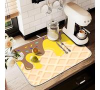 Tappetino scolapiatti per bancone della cucina, grande tappetino scolapiatti in microfibra marrone giallo gelato cialde 60 x 45 cm scolapiatti assorbente protezione per macchina da caffè