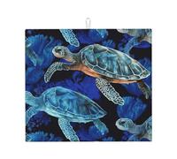 Tappetino scolapiatti per bancone della cucina, grande tappetino scolapiatti super assorbente, motivo tartaruga marina blu nell'oceano, in microfibra, tappetino antiscivolo per scolapiatti per lavelli