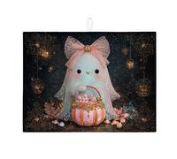 Tappetino scolapiatti per bancone della cucina, grazioso fantasma con cestino, assorbente, tappetino scolapiatti in microfibra, per decorazioni di Halloween, 45,7 x 61 cm