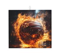 Tappetino scolapiatti per bancone della cucina, grazioso tappetino scolapiatti assorbente con stampa di basket sul fuoco e fiamma d'acqua, per bar da tavola, 45,7 x 40,6 cm