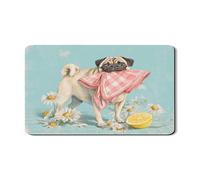 Tappetino scolapiatti per bancone della cucina, grazioso tappetino scolapiatti in gomma assorbente vintage floreale con carlino, decorazione primaverile, regalo per amanti degli animali, 30,5 x 50,8