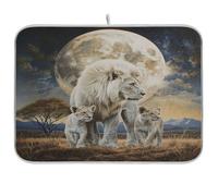 Tappetino scolapiatti per bancone della cucina Il leone al chiaro di luna, tappetino scolapiatti assorbente in microfibra riutilizzabile lavabile tappetino scolapiatti medio 45 x 60 cm