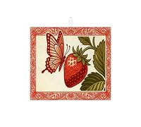 Tappetino scolapiatti per bancone della cucina, in microfibra, motivo farfalla e fragola, colore: rosso, stile vintage, 40,6 x 45,7 cm