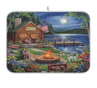 Tappetino scolapiatti per bancone della cucina in riva al lago, tappetino scolapiatti assorbente in microfibra, riutilizzabile, lavabile, tappetino scolapiatti medio, 45 x 60 cm