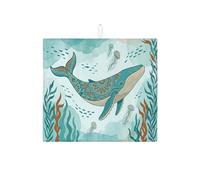 Tappetino scolapiatti per bancone della cucina, motivo balena, assorbente Aqua Ocean, tappetino scolapiatti in microfibra artistico marino per protezione del bancone della cucina, 40,6 x 45,7 cm