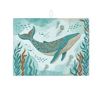 Tappetino scolapiatti per bancone della cucina, motivo balena, assorbente Aqua Ocean, tappetino scolapiatti in microfibra artistico marino per protezione bancone della cucina, 45,7 x 61 cm