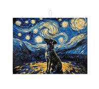 Tappetino scolapiatti per bancone della cucina, motivo cane notte stellata, assorbente, tappetino scolapiatti in microfibra, moderno tappetino per asciugatura per bar, 45,7 x 61 cm
