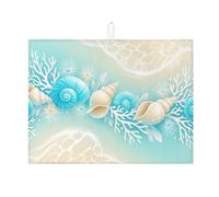 Tappetino scolapiatti per bancone della cucina, motivo conchiglie costiere, colore blu acqua, assorbente, tappetino scolapiatti in microfibra per spiaggia estiva per bar, 45 x 61 cm