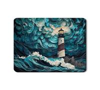 Tappetino scolapiatti per bancone della cucina, motivo faro costiero, in gomma assorbente con onde blu nautiche, tappetino scolapiatti ispirato all'oceano, per decorazione bancone della cucina, 45,7 x