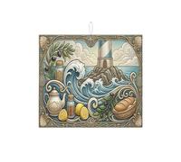 Tappetino scolapiatti per bancone della cucina, motivo faro costiero, tappetino assorbente per scolapiatti con onde nautiche, tappetino in microfibra estivo oceano per bar, 40,6 x 45,7 cm