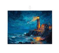 Tappetino scolapiatti per bancone della cucina, motivo faro costiero, tappetino scolapiatti assorbente in microfibra nautica per bar, 45 x 61 cm