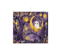 Tappetino scolapiatti per bancone della cucina, motivo floreale viola con fantasma luna, assorbente, divertente tappetino in microfibra per scolapiatti per bancone della cucina, 40,6 x 45,7 cm