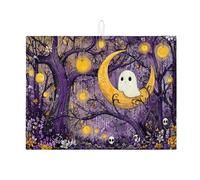 Tappetino scolapiatti per bancone della cucina, motivo floreale viola con fantasma luna, assorbente, divertente tappetino in microfibra per scolapiatti per bancone della cucina, 45,7 x 61 cm