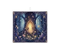 Tappetino scolapiatti per bancone della cucina, motivo foresta fantasiosa, tappetino assorbente blu scuro con motivo floreale, tappetino in microfibra per proteggere il bar, 40,6 x 45,7 cm