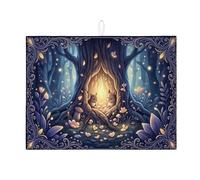 Tappetino scolapiatti per bancone della cucina, motivo foresta fantasiosa, tappetino assorbente blu scuro con motivo floreale, tappetino in microfibra per protezione da bar, 45,7 x 61 cm