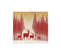 Tappetino scolapiatti per bancone della cucina, motivo foresta natalizia, tappetino assorbente scolapiatti con cervo rosso, tappetino scolapiatti rustico invernale in microfibra, per bar, 40,6 x 45,7