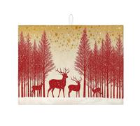 Tappetino scolapiatti per bancone della cucina, motivo foresta natalizia, tappetino assorbente scolapiatti con cervo rosso, tappetino scolapiatti rustico invernale in microfibra, per bar, 45,7 x 61 cm