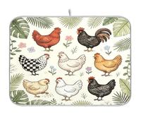 Tappetino scolapiatti per bancone della cucina, motivo: gallina della giungla, 40,6 x 45,7 cm, assorbente, scolapiatti in legno floreale