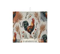 Tappetino scolapiatti per bancone della cucina, motivo gallo rustico, assorbente, in microfibra, per proteggere il bancone della cucina, 40,6 x 45,7 cm