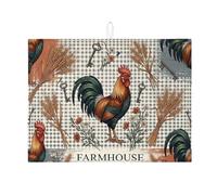 Tappetino scolapiatti per bancone della cucina, motivo gallo rustico, assorbente, in microfibra, per proteggere il bancone della cucina, 45,7 x 61 cm