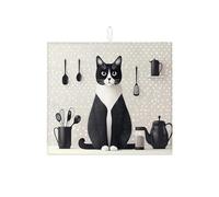 Tappetino scolapiatti per bancone della cucina, motivo gatto nero e bianco, assorbente, tappetino scolapiatti moderno in microfibra per proteggere bar, 40,6 x 45,7 cm
