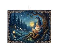 Tappetino scolapiatti per bancone della cucina, motivo gnomo fantasioso, assorbente per scolapiatti con foresta incantata, tappetino scolapiatti in microfibra per decorazione bancone della cucina