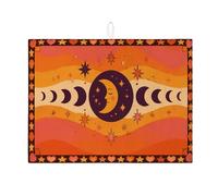 Tappetino scolapiatti per bancone della cucina, motivo: luna celeste e stella, assorbente arancione e viola, tappetino scolapiatti in microfibra retrò bohémien, 45,7 x 61 cm