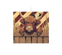 Tappetino scolapiatti per bancone della cucina, motivo mucca delle Highland, stile rustico, vintage, assorbente, scolapiatti in microfibra, per proteggere il bancone della cucina, 40,6 x 45,7 cm