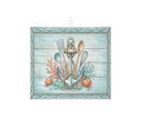 Tappetino scolapiatti per bancone della cucina, motivo nautico blu costiero, assorbente, tappetino scolapiatti per cucina, decorazione estiva marina, tappetino per asciugatura per bar, protezione 40,6