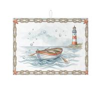 Tappetino scolapiatti per bancone della cucina, motivo nautico con barca blu e faro, tappetino scolapiatti assorbente, in microfibra, per l'estate e il mare, 45,7 x 61 cm